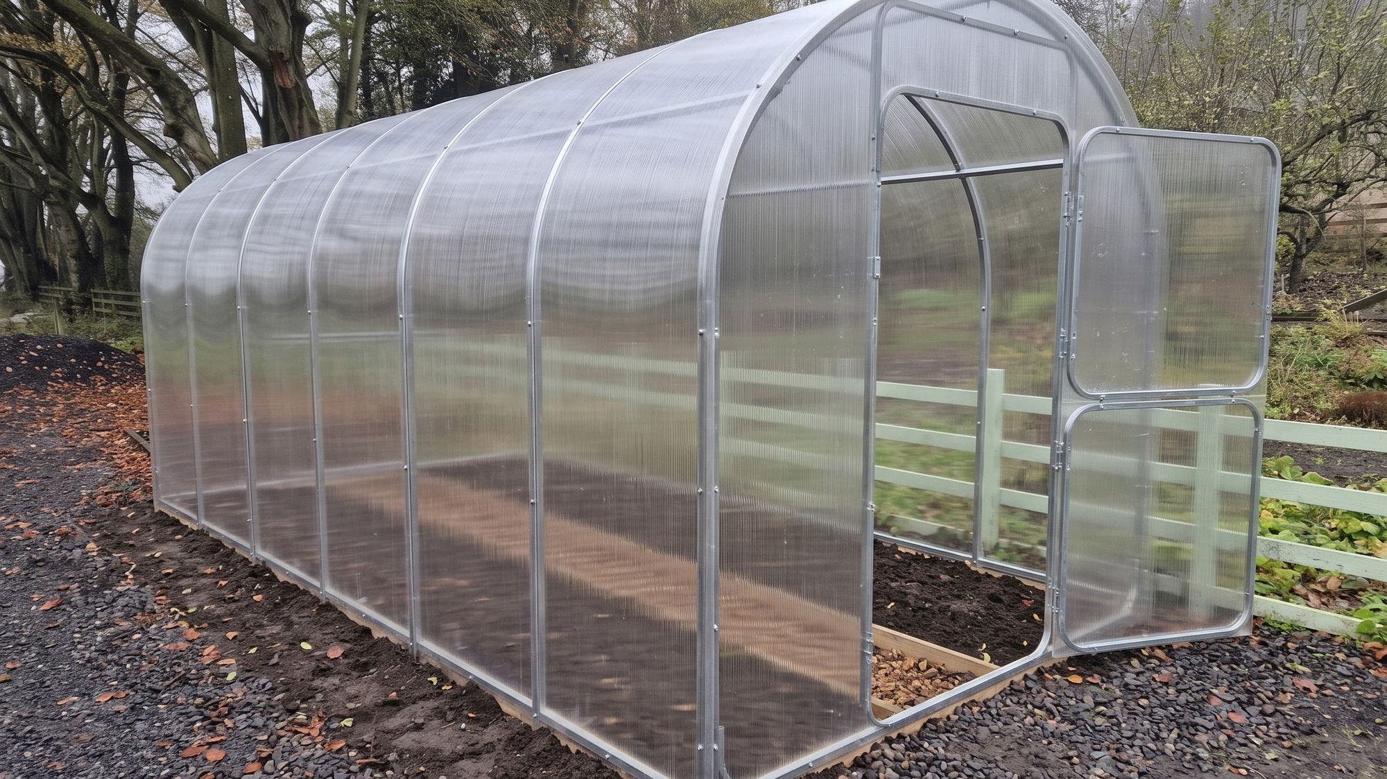 Cucumbers and crops growing in a greenhouse
