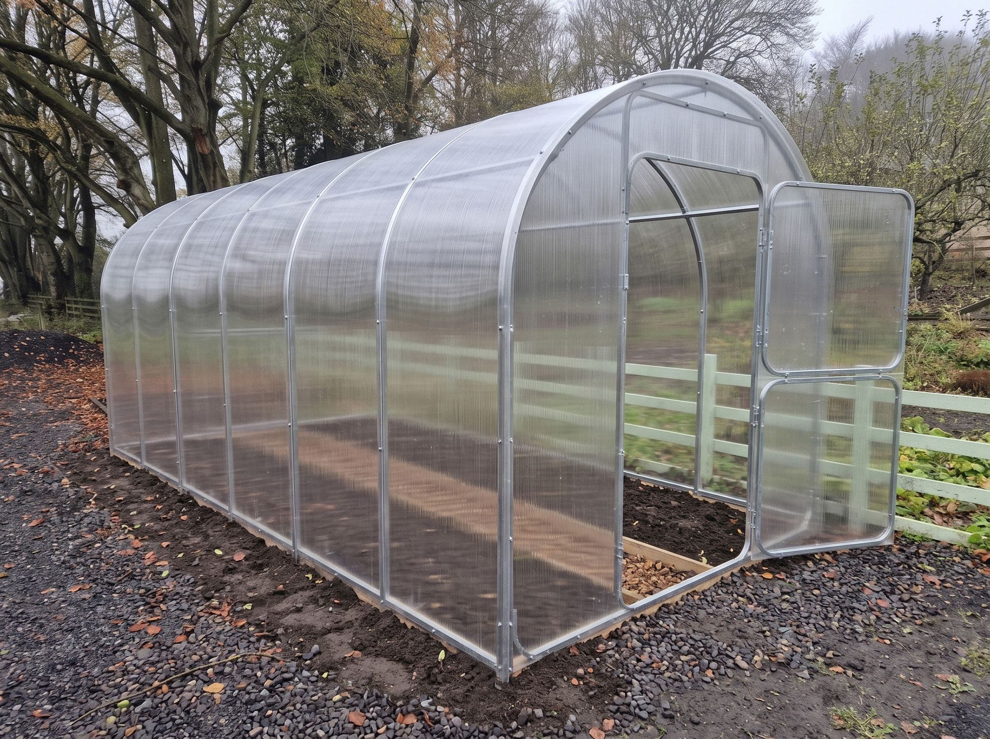 Cucumbers and crops growing in a greenhouse