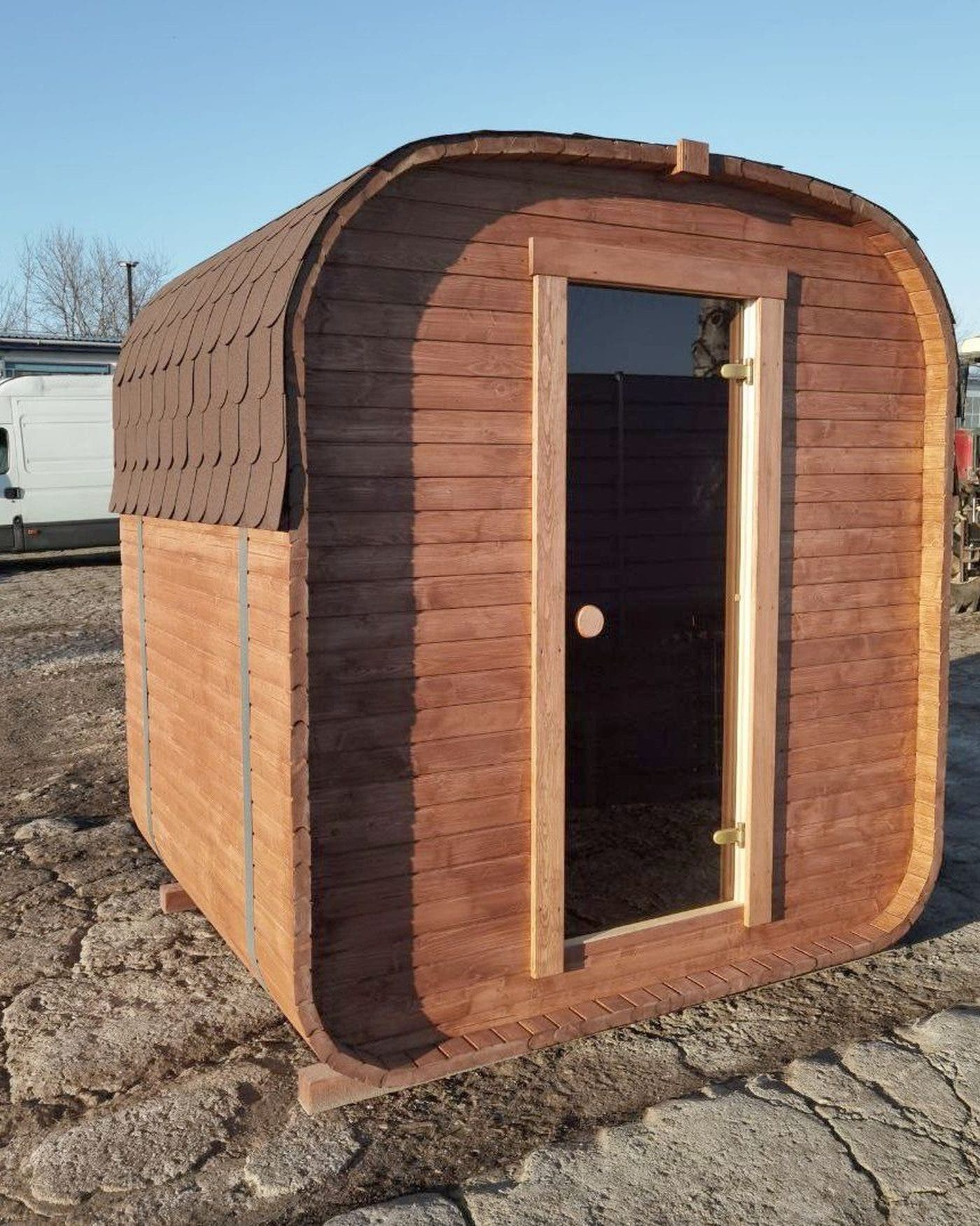 CUBIO 180 sauna, three-quarter view