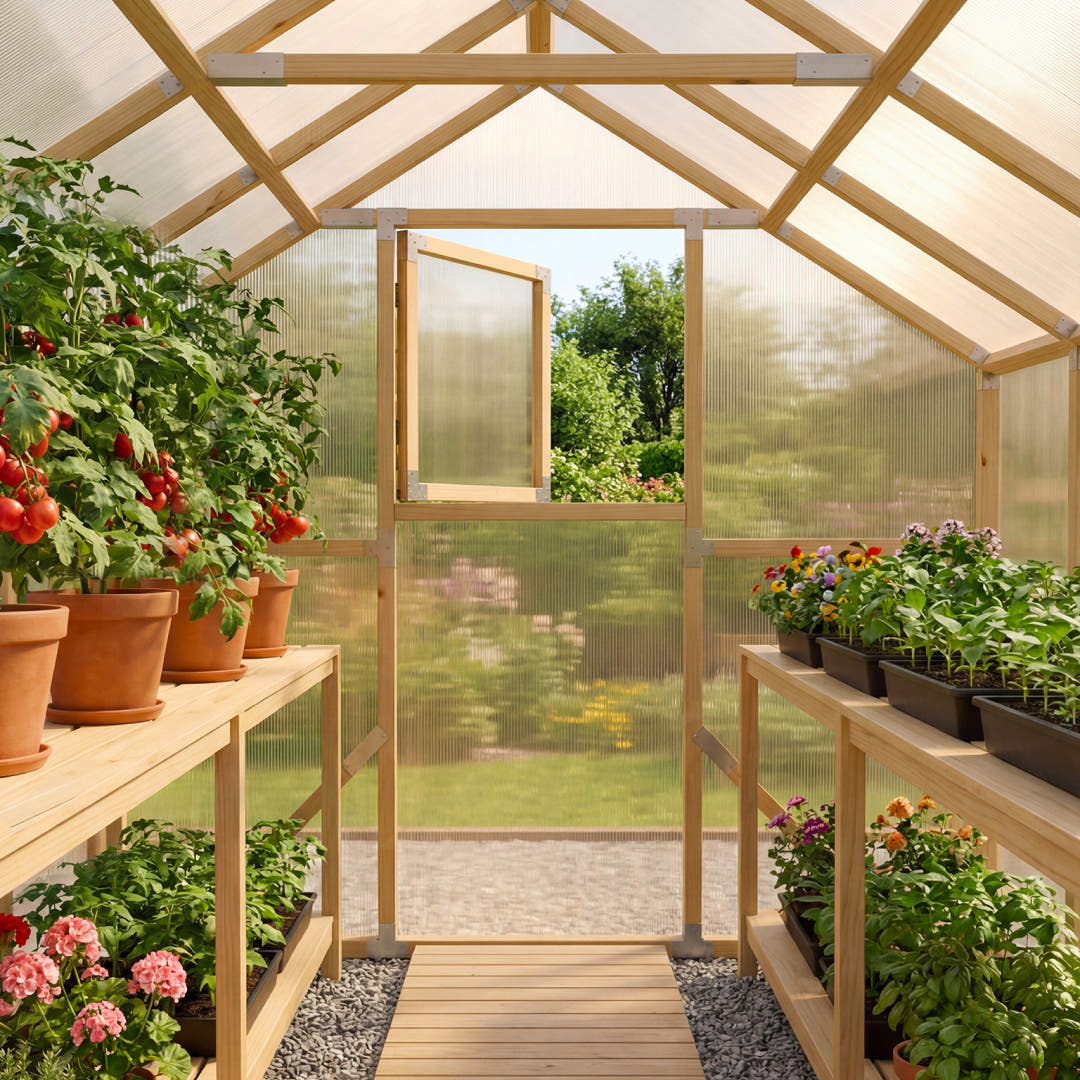 Roof apex vent for effective ventilation — Waldenhaus NORDIC wooden greenhouse