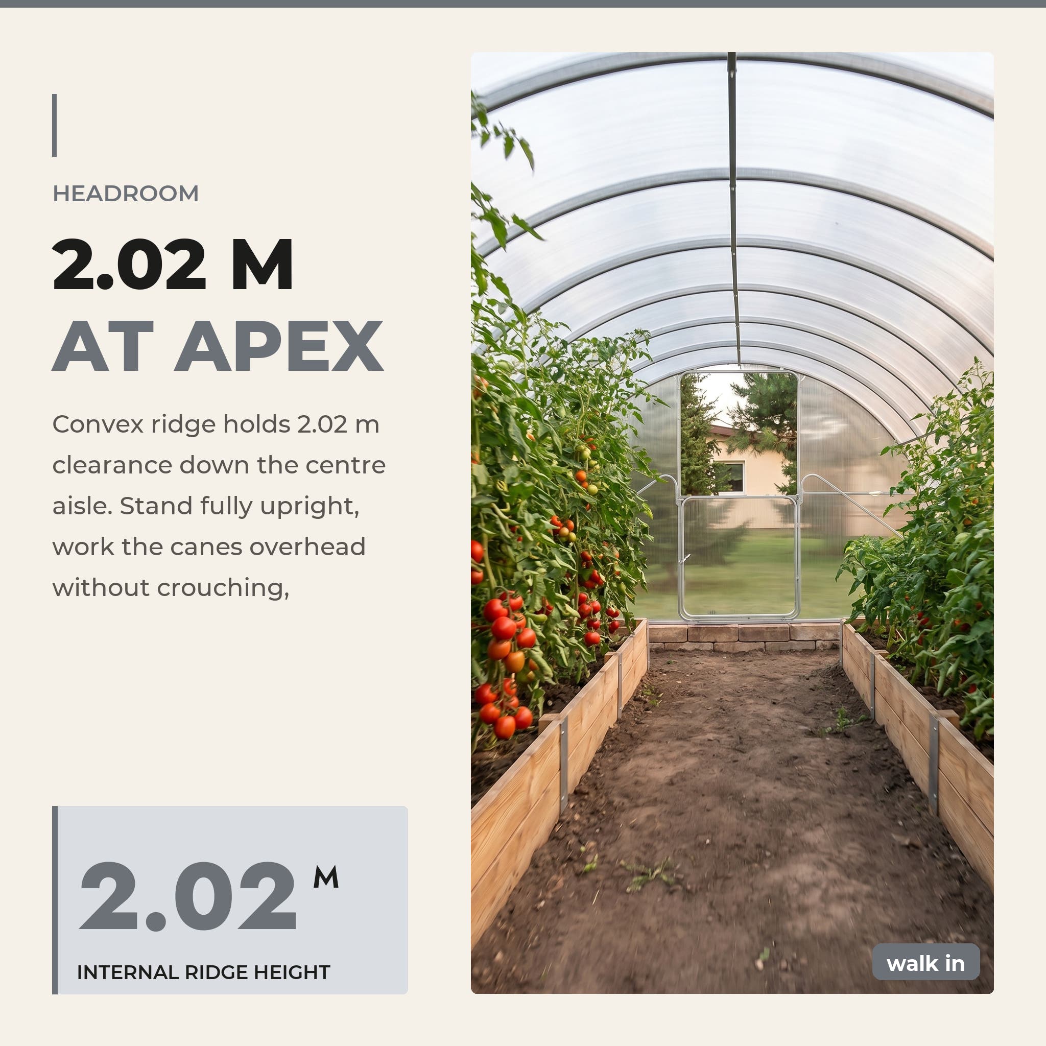 Stand upright inside — 2.02 m ridge height